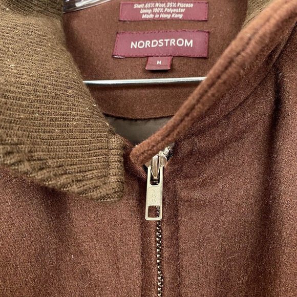 GUC Nordstrom Men's Sz M Wool Brown Bomber Jacket Zip Up Long Sleeve Jacket - Picture 9 of 10